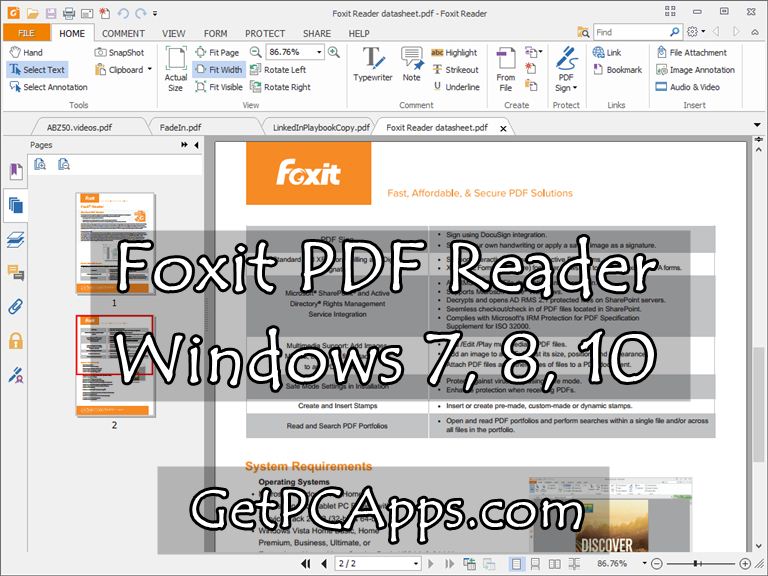 Download Foxit PDF Reader Software for Windows 7, 8, 10