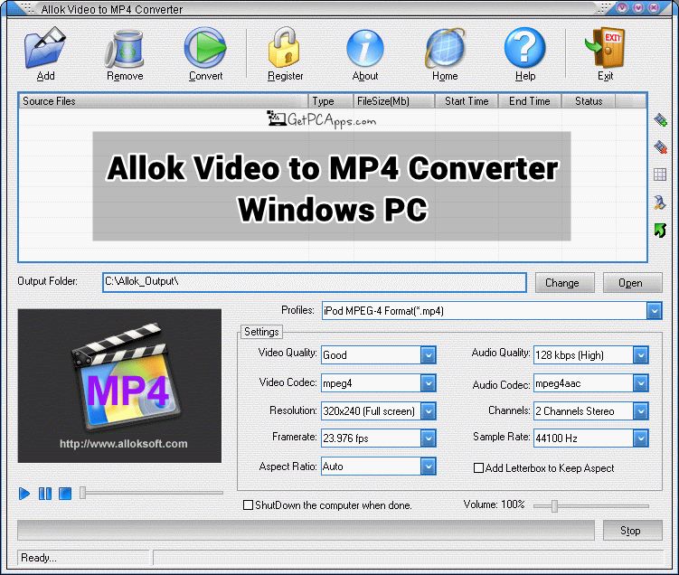 Allok Video to MP4 Converter Setup for Windows 7, 8, 10
